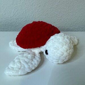 Handmade crochet turtle-one of a kind white & red hand made by my talented 12 yr